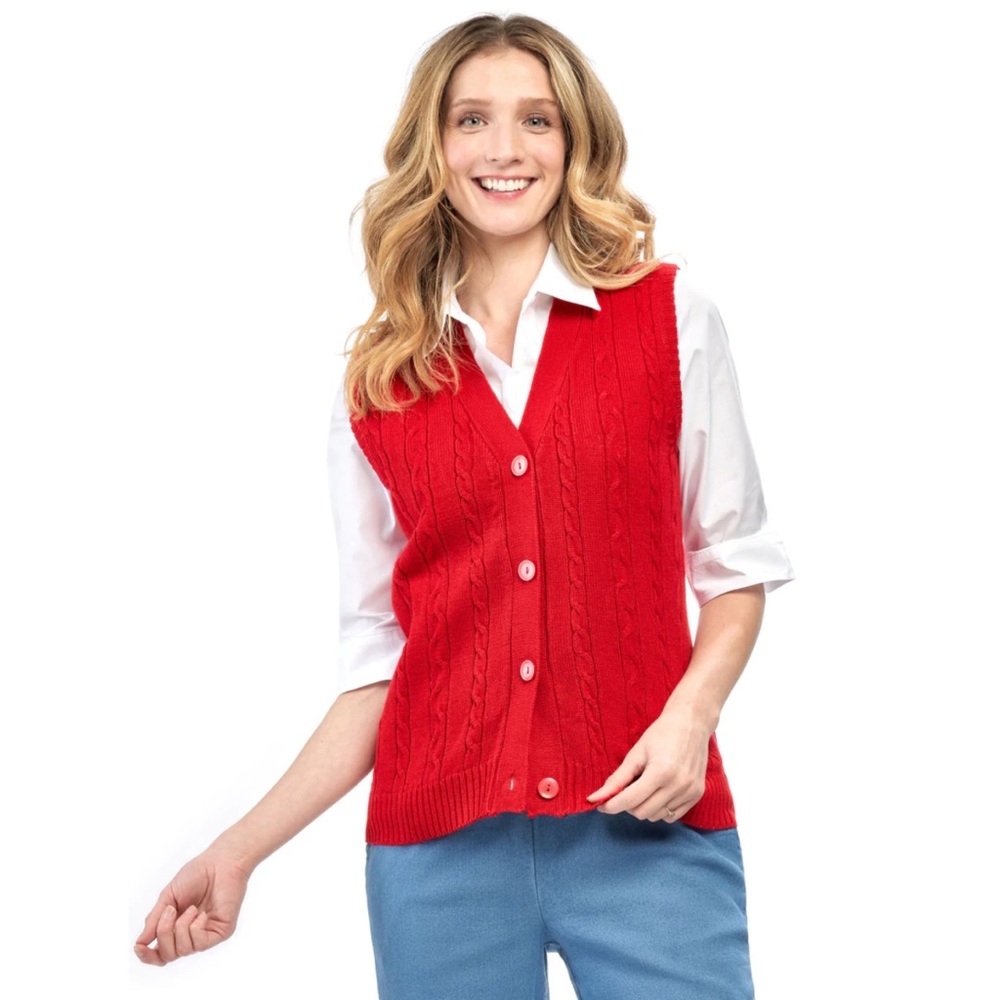AMERICAN SWEETHEART by HABAND VTG Sweater Vest Cable-Knit Cardigan - Size L